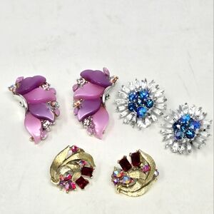 VINTAGE LISNER EARRINGS LOT OF 3 CLIP ON SCREW BACK GOLD SILVER FASHION JEWELRY
